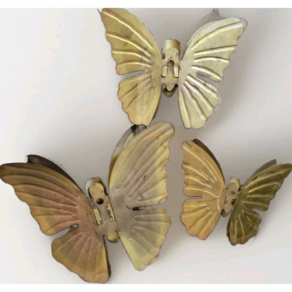 Vintage Home Interiors Brass Butterflies Wall Hangings Decor BOHO 1970-80's